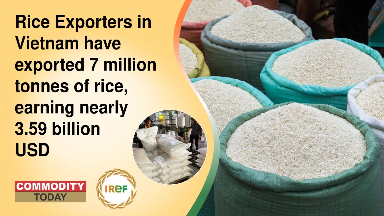 Rice Exporters in Vietnam have exported 7 million tonnes of rice, earning nearly 3.59 billion USD