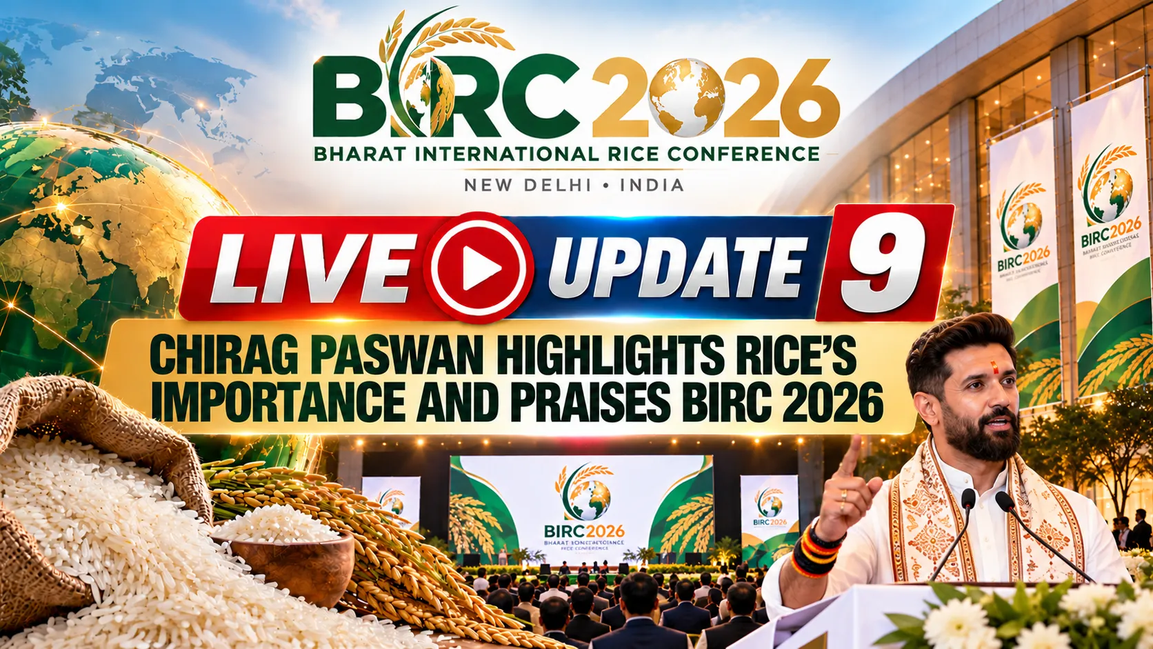 BIRC 2026 LIVE UPDATE 9 | Chirag Paswan Highlights Rice’s Importance and Praises BIRC 2026